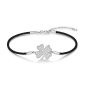 Preview: Textilarmband schwarz 19/17/16cm mit Kleeblatt 36 Zirkonia Silber 925/000 rhodiniert