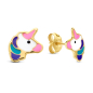 Preview: Ohrstecker Einhorn Lack bunt 8,6mm Gold 585/000