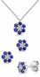 Preview: Set Collier & Ohrstecker Blume mit 21 Zirkonia blau/weiß Silber 925/000 rhodiniert