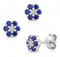 Preview: Set Collier & Ohrstecker Blume mit 21 Zirkonia blau/weiß Silber 925/000 rhodiniert