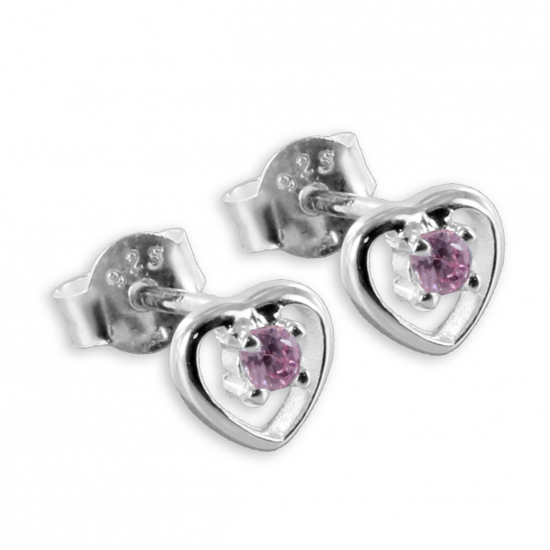 Ohrstecker Herz mit Kristall rosa - Silber 925/000