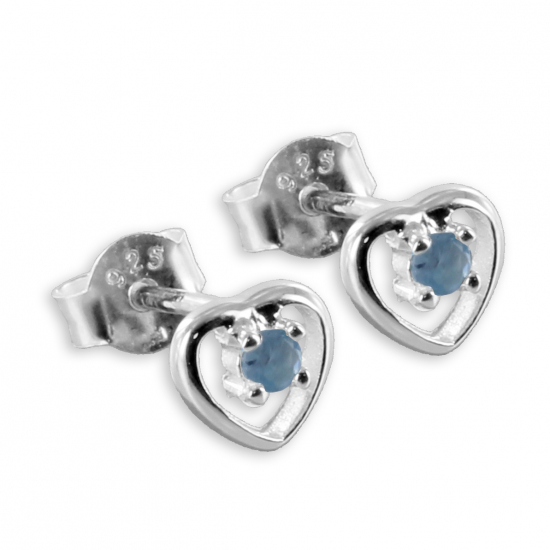 Ohrstecker Herz mit Kristall hellblau - Silber 925/000
