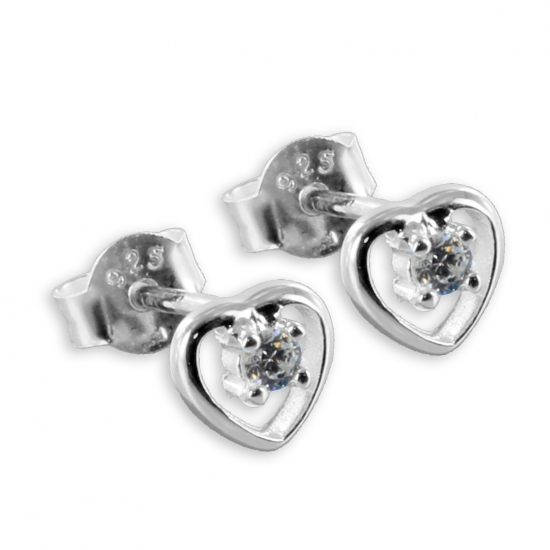 Ohrstecker Herz mit Kristall - Silber 925/000
