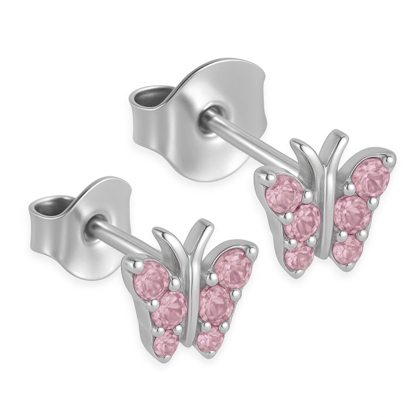 Ohrstecker Schmetterling mit 12 Zirkonia rosa Echt Silber 925