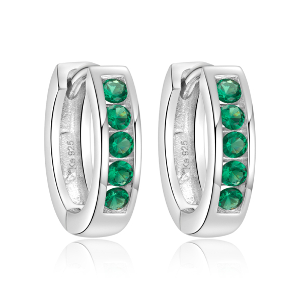 Klappcreolen 14,5/3mm mit 10 Zirkonia grün Silber 925/000