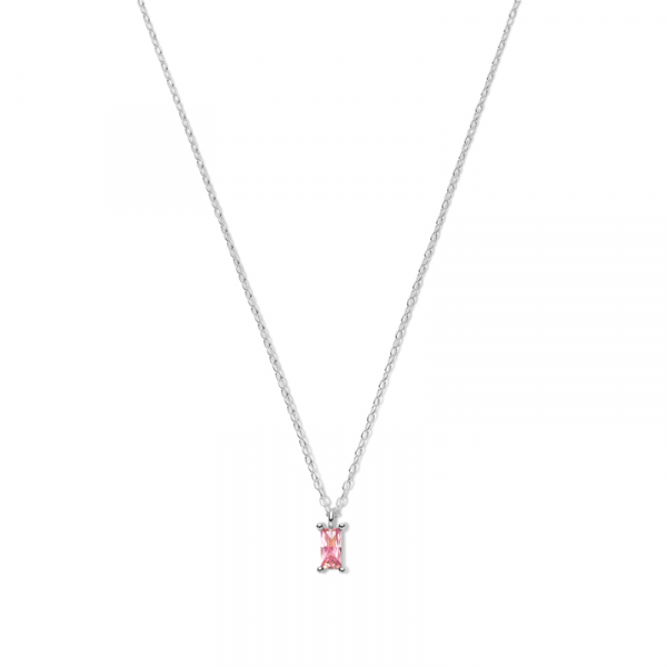 Collier Zirkonia Pink in Baguetteschliff 6x3mm Silber 925/000 rhodiniert