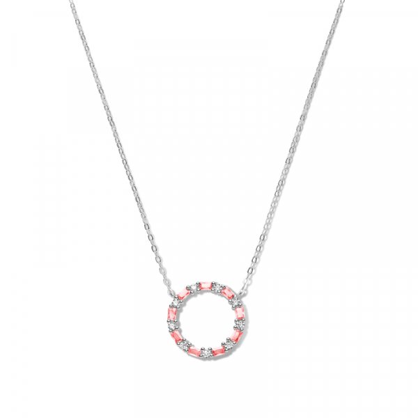 Collier Kreis mit 18 Zirkonia weiß/pink Silber 925/000 rhodiniert