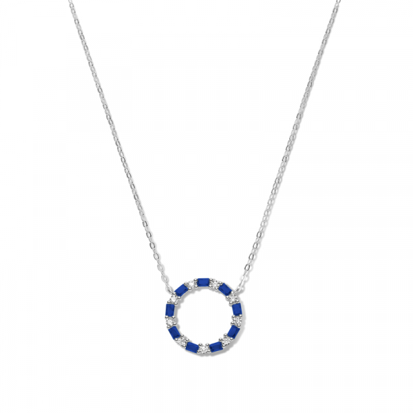 Collier Kreis mit 18 Zirkonia weiß/blau Silber 925/000 rhodiniert