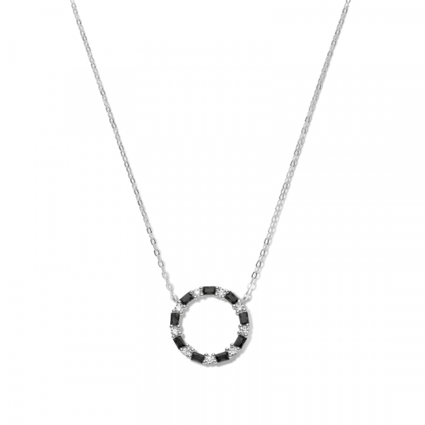 Collier Kreis mit 18 Zirkonia weiß/schwarz Silber 925/000 rhodiniert