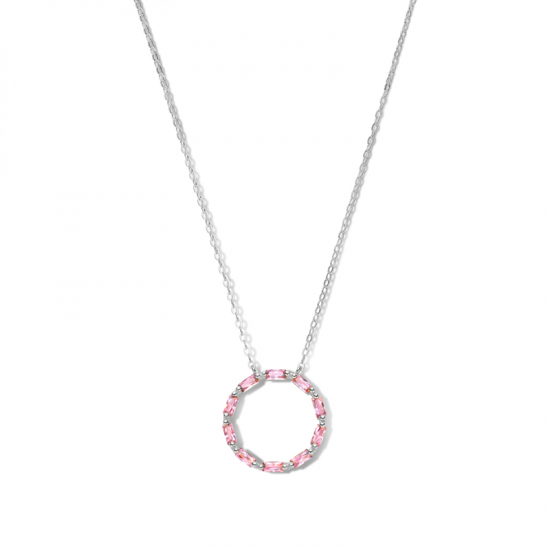 Collier Kreis mit 10 Zirkonia Pink in Baguetteschliff Silber 925/000 rhodiniert