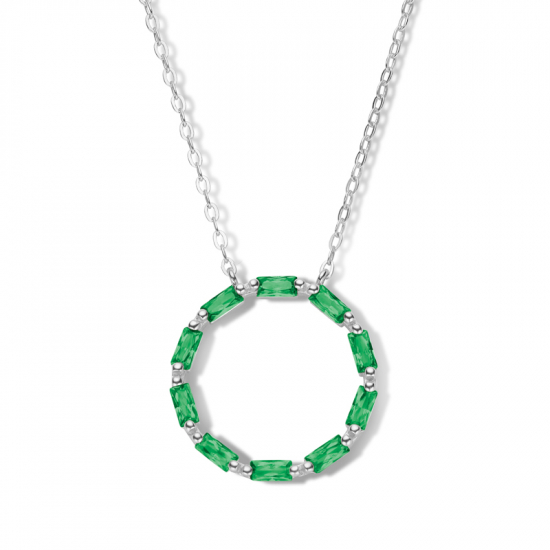 Collier Kreis mit 10 Zirkonia smaragdgrün in Baguetteschliff Silber 925/000 rhodiniert