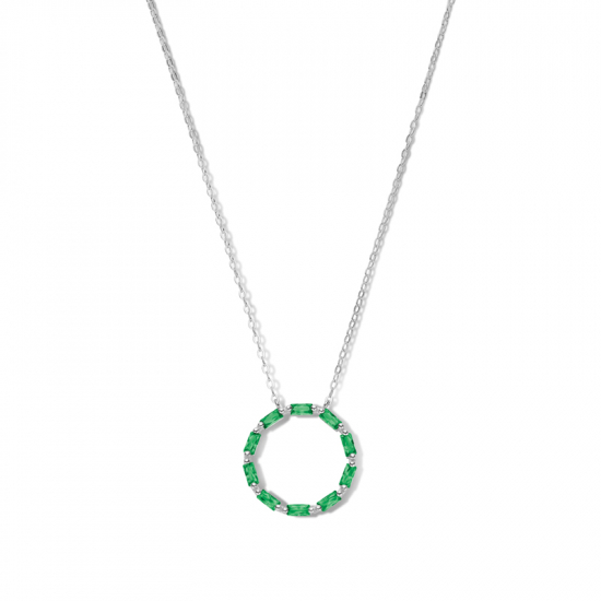 Collier Kreis mit 10 Zirkonia smaragdgrün in Baguetteschliff Silber 925/000 rhodiniert