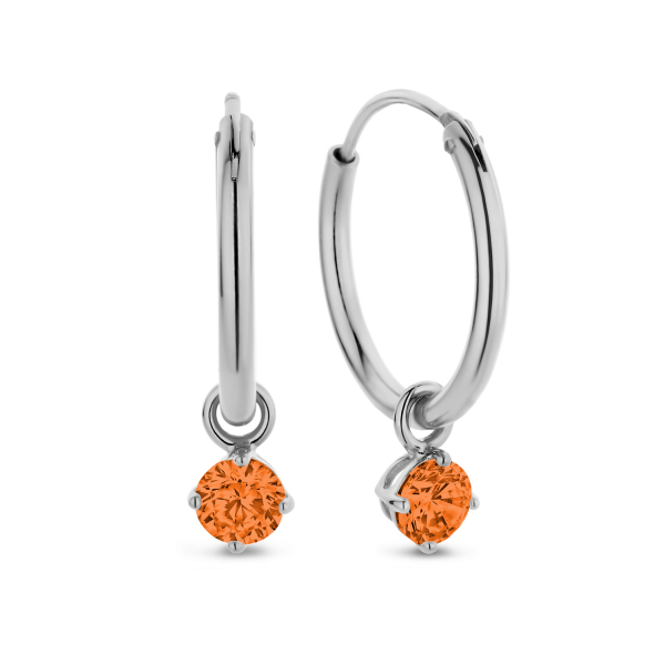 Creolen Ø 15mm mit Anhänger Zirkonia orange 4mm Silber 925/000 rhodiniert