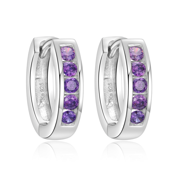 Klappcreolen 14mm mit Zirkonia amethyst Silber 925/000