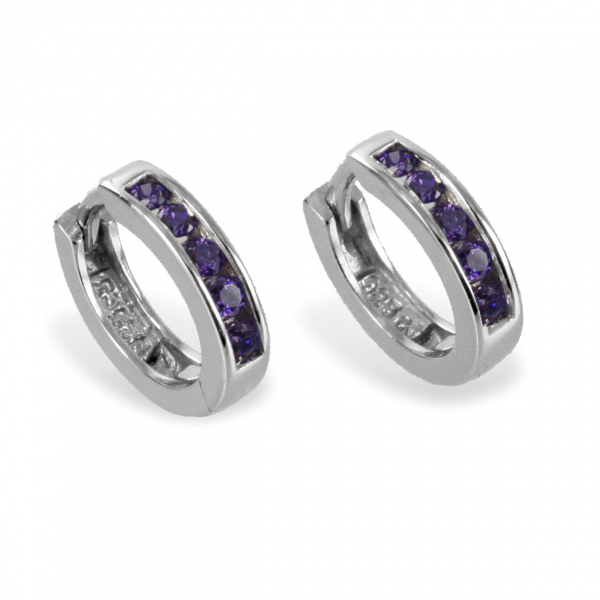 Klappcreolen 14mm mit Zirkonia amethystfarbig - Silber 925/000