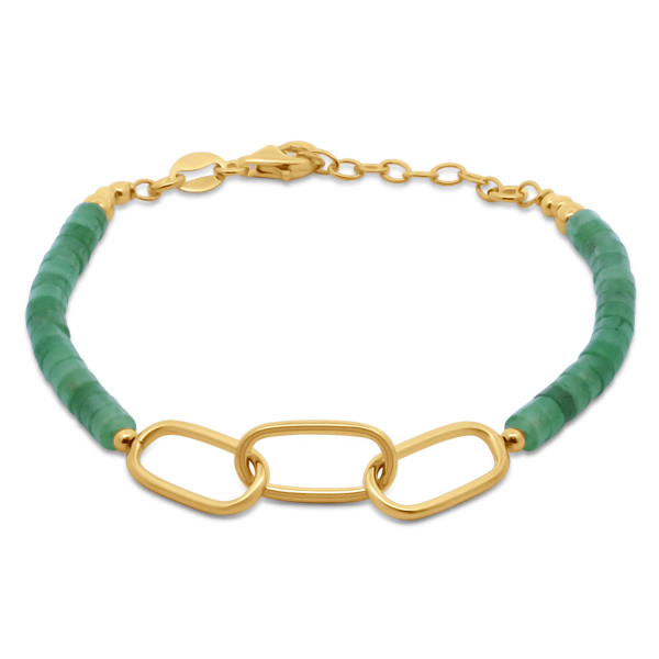 Armband 3-gliedrig mit grüner Jade Silber 925/000 vergoldet