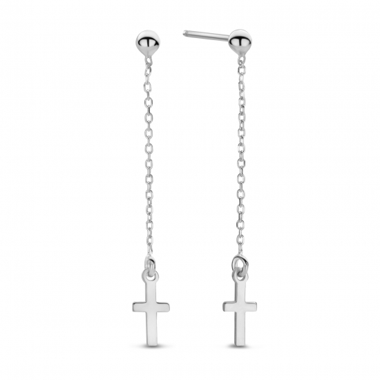 Ohrstecker Kreuz mit Kette Silber 925/000 rhodiniert