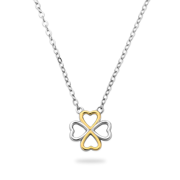 Collier mit Anhänger Klee 38+7cm Silber 925/000 rhodiniert Bicolor