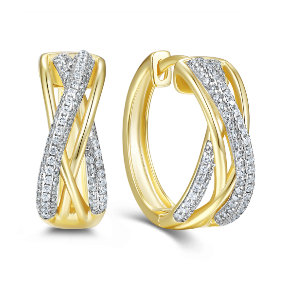 Klappcreolen 4-reihig Ø20mm mit 68 Zirkonia Silber 925/000 vergoldet