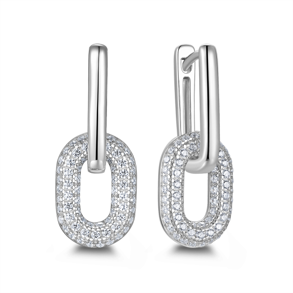 Klappcreolen Behang mit Zirkonia Silber 925/000 rhodiniert