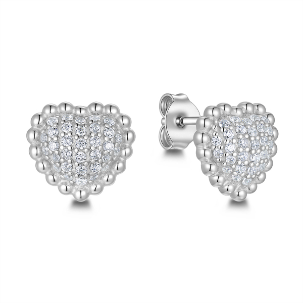 Ohrstecker Herz mit 64 Zirkonia Silber 925/000 rhodiniert