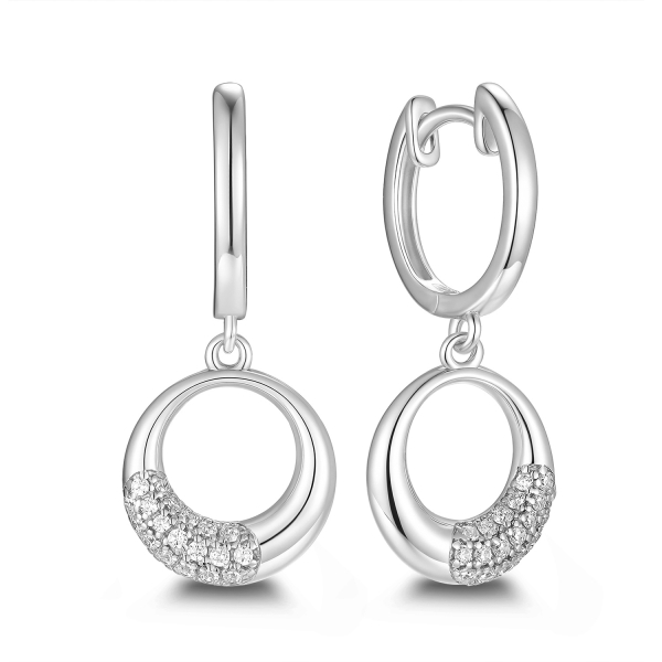 Klappcreolen mit Behang Zirkonia Silber 925/000 rhodiniert