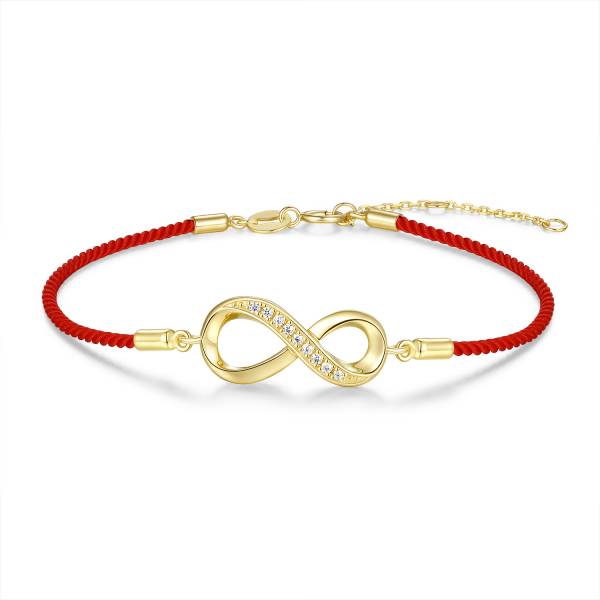 Textilarmband rot mit Infinity-Element & Zirkonia Silber 925/000 vergoldet