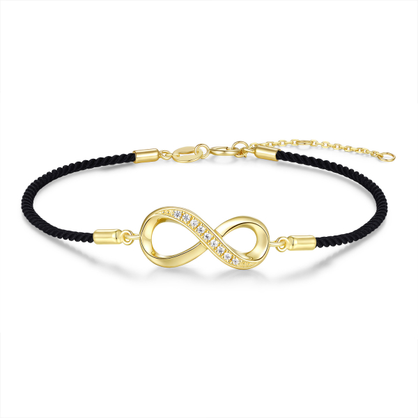 Textilarmband schwarz mit Infinity-Element & Zirkonia Silber 925/000 vergoldet