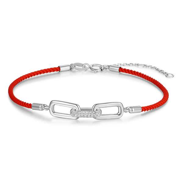 Textilarmband rot mit Silberelementen & Zirkonia Silber 925/000 rhodiniert