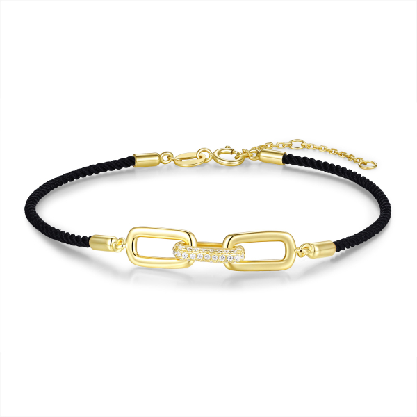 Textilarmband schwarz mit Silberelementen & Zirkonia Silber 925/000 vergoldet