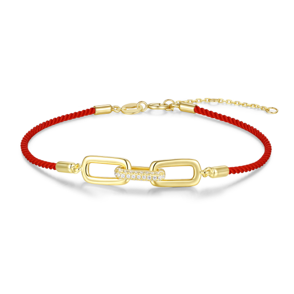 Textilarmband rot mit Silberelementen & Zirkonia Silber 925/000 vergoldet