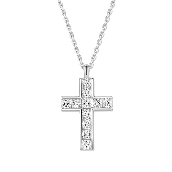 Collier Anhänger Kreuz 11 Zirkonia Silber 925/000 rhodiniert