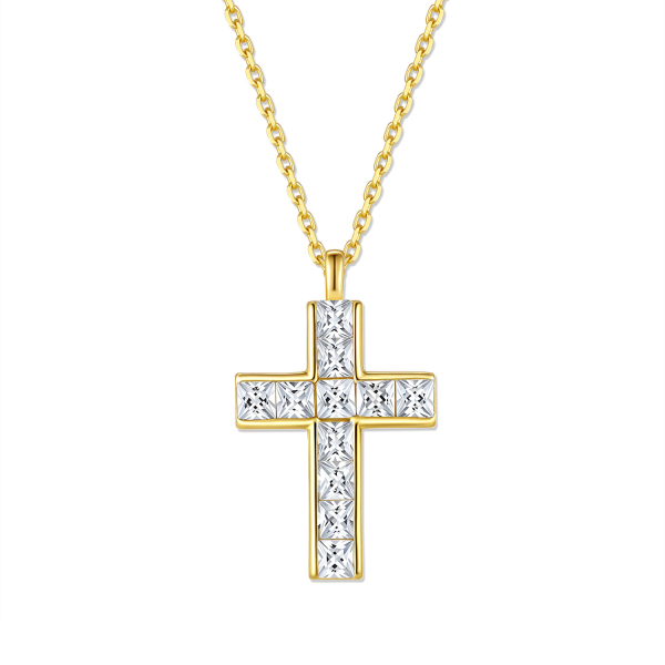 Collier Anhänger Kreuz 11 Zirkonia Silber 925/000 vergoldet