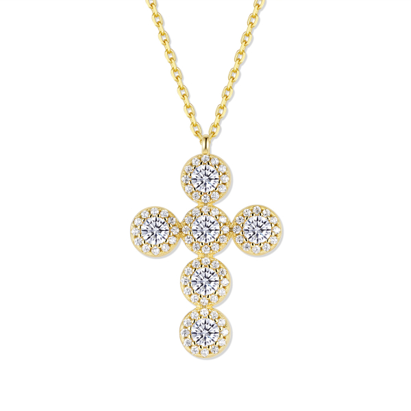 Collier Anhänger Kreuz 78 Zirkonia Silber 925/000 vergoldet