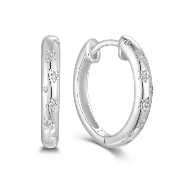 Klappcreolen Ø16mm mit 16 Zirkonia Silber 925/000 rhodiniert