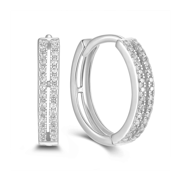 Klappcreolen Ø13mm mit 56 Zirkonia Silber 925/000 rhodiniert