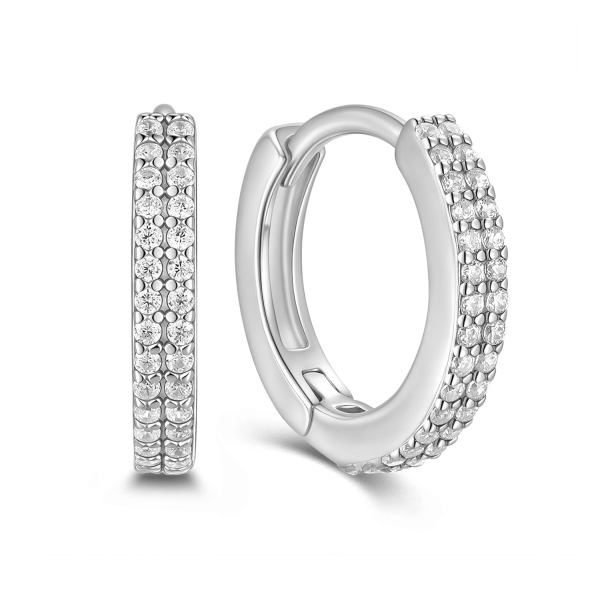 Klappcreolen Ø13mm mit 60 Zirkonia Silber 925/000 rhodiniert