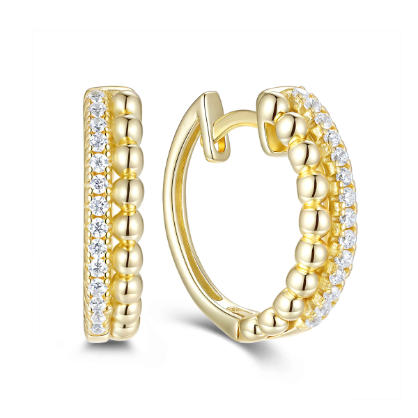 Klappcreolen Ø15mm mit 28 Zirkonia Silber 925/000 vergoldet