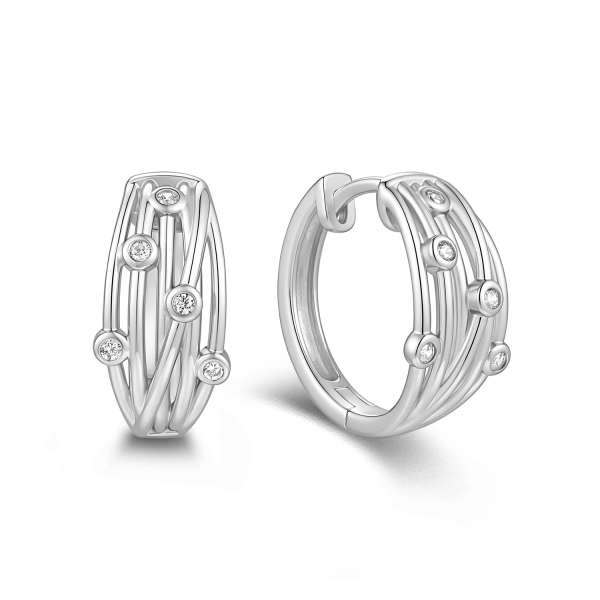 Klappcreolen 925 Silber, 16mm mit 10 Zirkonia, rhodiniert oder vergoldet
