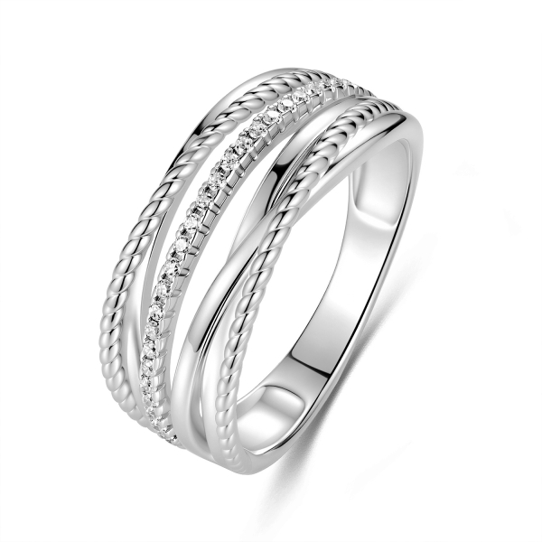 Damenring Silber 925 mit 28 Zirkonia, rhodiniert