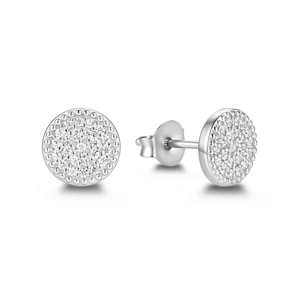 Ohrstecker 925 Silber, Dot mit 46 Zirkonia, rhodiniert oder vergoldet