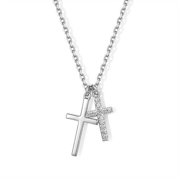 Collier mit 2 Kreuzanhänger Zirkonia Silber 925/000 rhodiniert