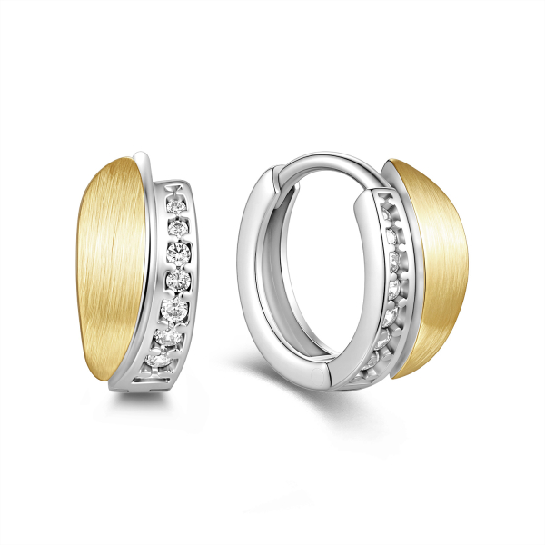 Klappcreolen Bicolor 13mm mit 14 Zirkonia Silber 925/000 rhodiniert & vergoldet