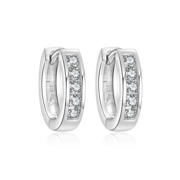 Klappcreolen 12mm mit 10 Zirkonia weiss Silber 925/000