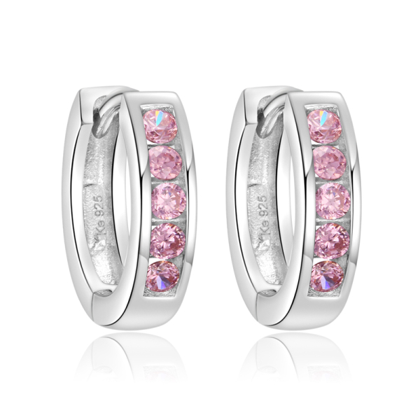 Klappcreolen 14mm mit 10 Zirkonia rosé Silber 925/000