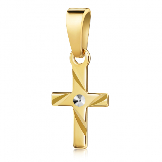 Anhänger Kreuz glanz/diamantiert 10mm Gold 333/000 teilrhodiniert