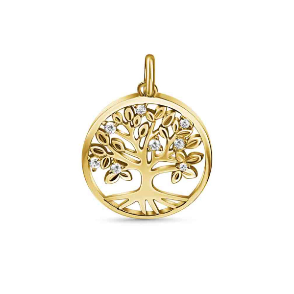 Anhänger Lebensbaum mit 8 Zirkonia Gold 333/000