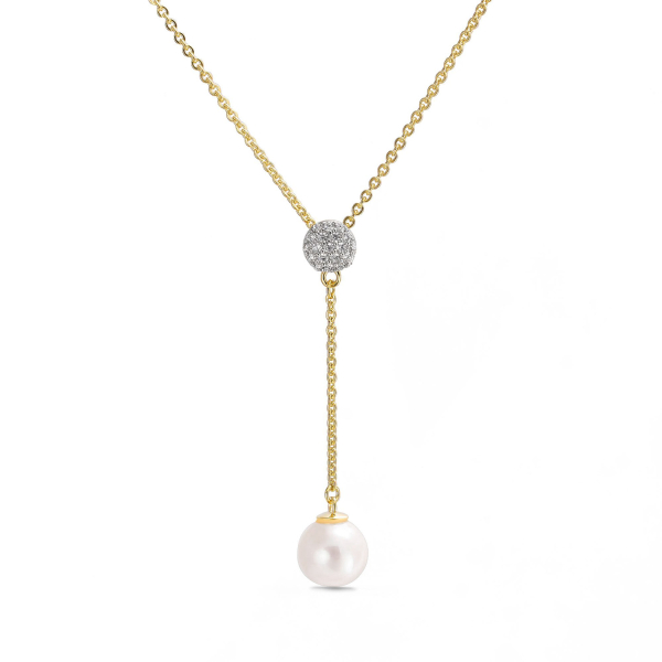 Collier mit Süßwasser-Zuchtperle 7-7,5mm und 20 Zirkonia Gold 333/000