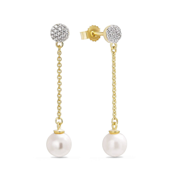 Ohrstecker mit Süßwasser-Zuchtperle 6-6,5mm und 38 Zirkonia Gold 333/000
