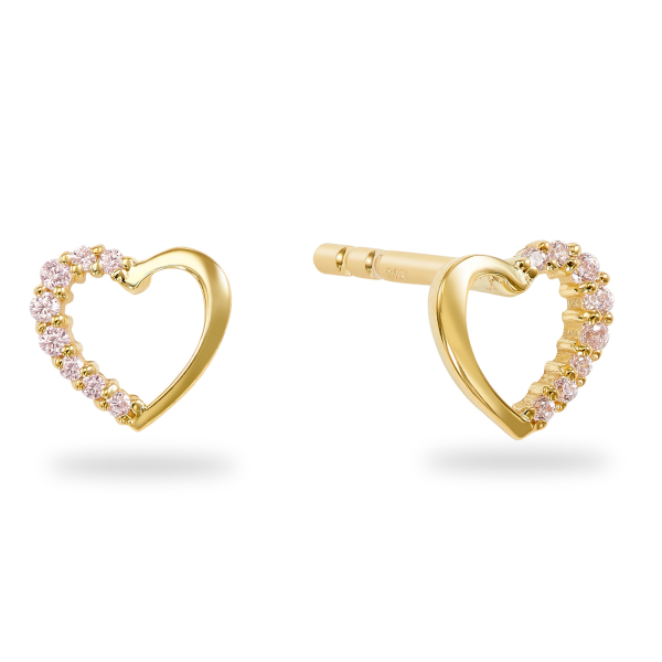 Ohrstecker Herz mit 16 Zirkonia pink Gold 333/000